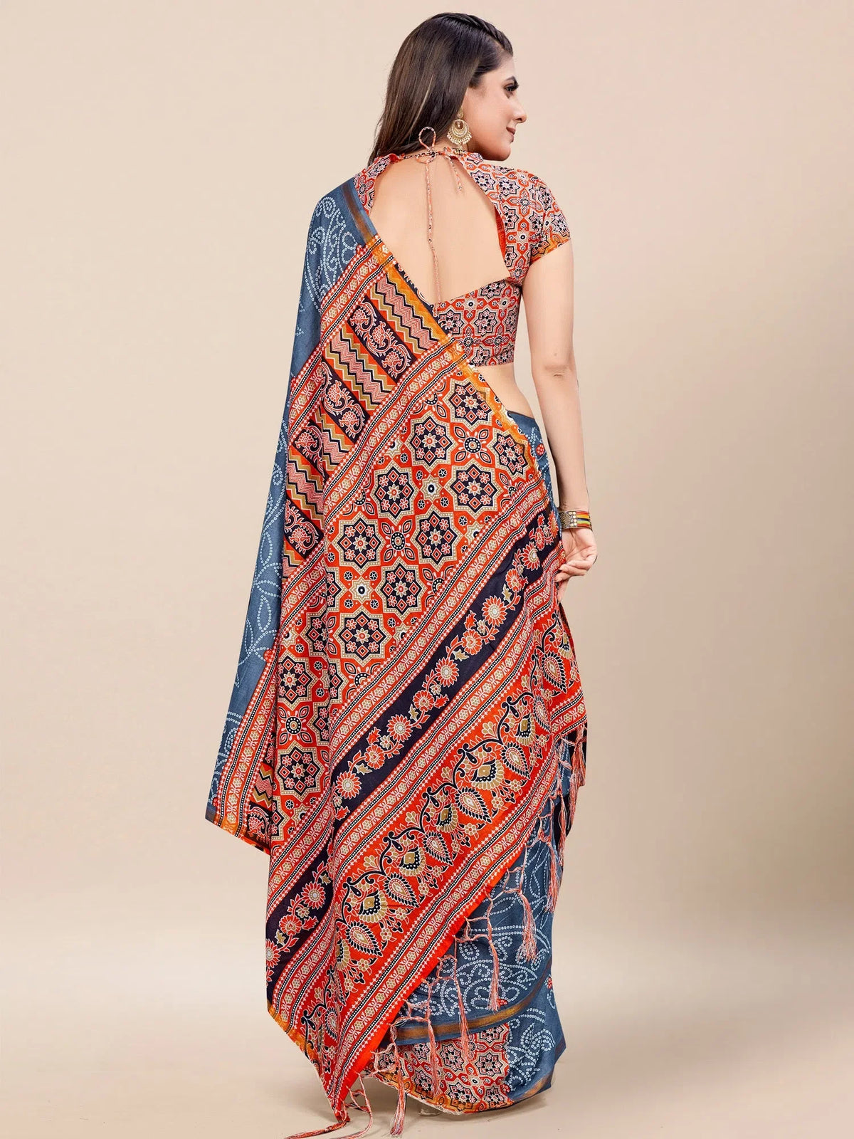 Women's Cotton Grey Printed Designer Saree With Blouse Piece-MINAXI5001