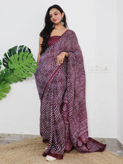 Women's Dola Brown Printed Designer Saree With Blouse Piece-RAJWADI08C