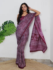 Women's Dola Brown Printed Designer Saree With Blouse Piece-RAJWADI08C