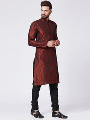 Men Maroon & Black Self Design Kurta with Churidar (JOK 517 Maroon )