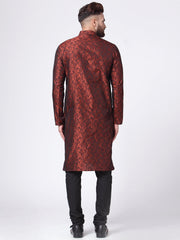 Men Maroon & Black Self Design Kurta with Churidar (JOK 517 Maroon )
