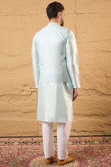 Blue Jacquard Woven Design Mandarin Collar Koti MKOT1038