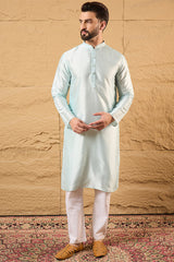 Blue Jacquard Woven Design Mandarin Collar Koti MKOT1038