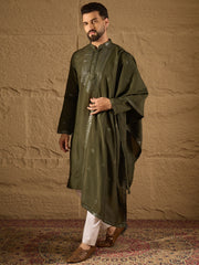 Ethnic Bay Men Green Silk Blend Embroidered Straight Kurta Trouser with Dupatta-MKPD1001