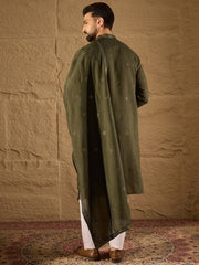 Ethnic Bay Men Green Silk Blend Embroidered Straight Kurta Trouser with Dupatta-MKPD1001