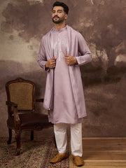 Ethnic Bay Men Lavender Silk Blend Embroidered Straight Kurta Trouser with Dupatta-MKPD1002