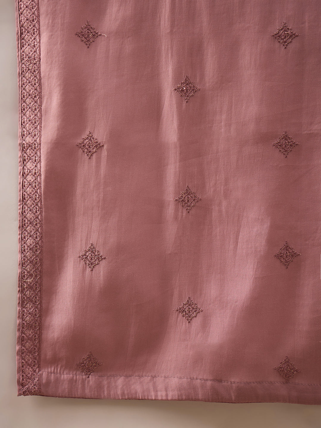 Ethnic Bay Men Pink Silk Blend Solid Embroidered Straight Kurta with Dupatta-MKUD1003