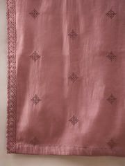 Ethnic Bay Men Pink Silk Blend Embroidered Straight Kurta Trouser with Dupatta-MKPD1003