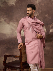 Ethnic Bay Men Pink Silk Blend Embroidered Straight Kurta Trouser with Dupatta-MKPD1003