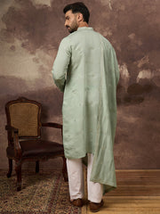 Ethnic Bay Men Green Silk Blend Embroidered Straight Kurta Trouser with Dupatta-MKPD1004