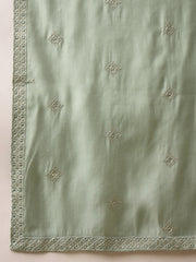 Ethnic Bay Men Green Silk Blend Solid Embroidered Straight Kurta with Dupatta-MKUD1004