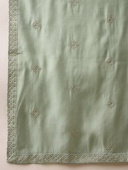 Ethnic Bay Men Green Silk Blend Embroidered Straight Kurta Trouser with Dupatta-MKPD1004