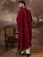 Ethnic Bay Men Maroon Silk Blend Embroidered Straight Kurta Trouser with Dupatta-MKPD1005