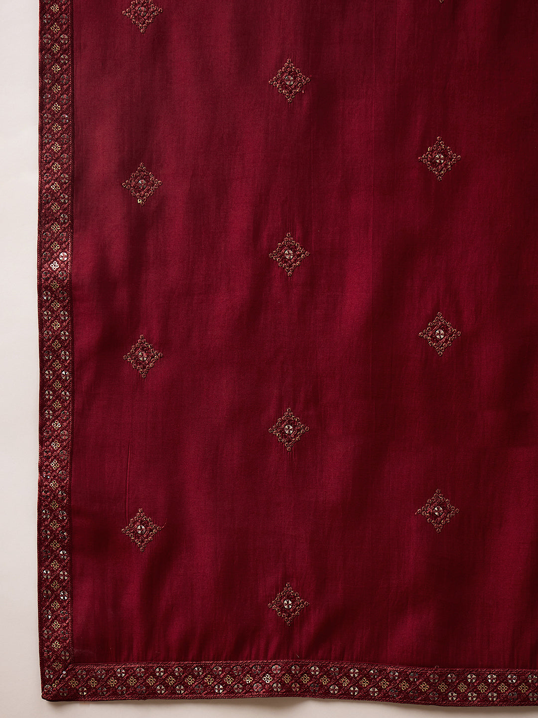 Ethnic Bay Men Maroon Silk Blend Solid Embroidered Straight Kurta with Dupatta-MKUD1005