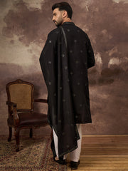 Ethnic Bay Men Black Silk Blend Embroidered Straight Kurta Trouser with Dupatta-MKPD1006