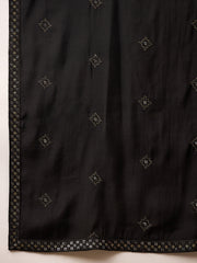 Ethnic Bay Men Black Silk Blend Embroidered Straight Kurta Trouser with Dupatta-MKPD1006