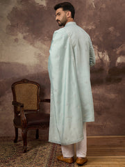Ethnic Bay Men Blue Silk Blend Embroidered Straight Kurta Trouser with Dupatta-MKPD1007