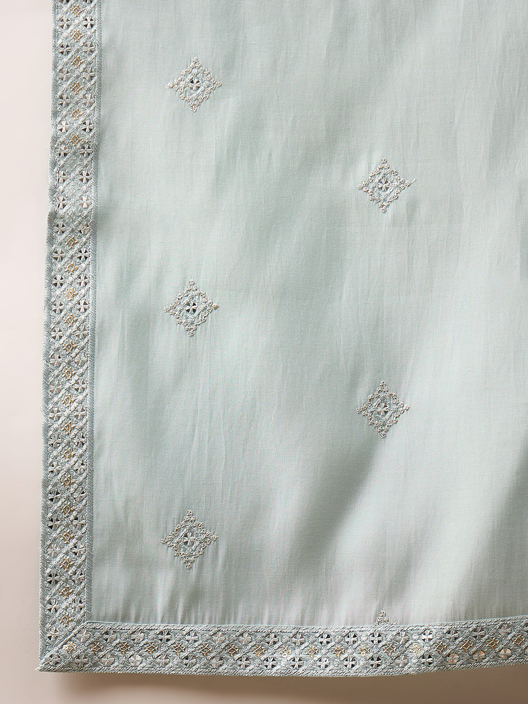 Ethnic Bay Men Blue Silk Blend Solid Embroidered Straight Kurta with Dupatta-MKUD1007