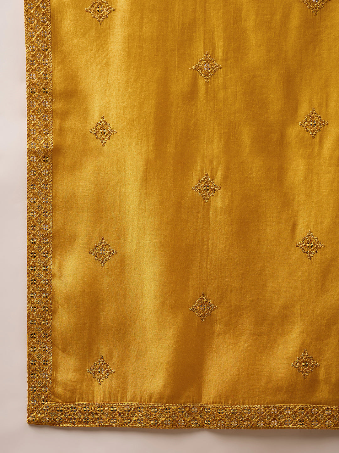 Ethnic Bay Men Yellow Silk Blend Solid Embroidered Straight Kurta with Dupatta-MKUD1008