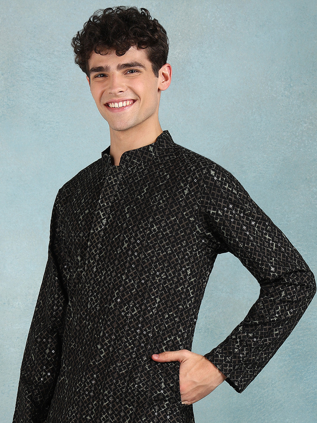 Ethnic Bay Men Green Viscose Rayon Solid Dyed Straight Kurta with Trouser-MKSET1013GRN