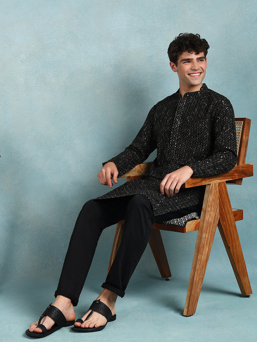 Ethnic Bay Men Green Viscose Rayon Solid Dyed Straight Kurta with Trouser-MKSET1013GRN