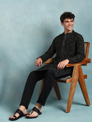 Ethnic Bay Men Green Viscose Rayon Solid Dyed Straight Kurta with Trouser-MKSET1013GRN