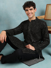 Ethnic Bay Men Green Viscose Rayon Solid Dyed Straight Kurta with Trouser-MKSET1013GRN