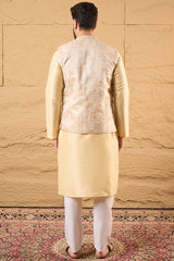 Cream Silk Blend Woven Design Mandarin Collar Koti MKOT1011