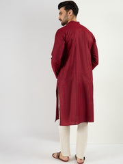 Ethnic Bay Men Maroon Pure Cotton Solid Woven Design Straight Kurta with Trousers-MKSET1096