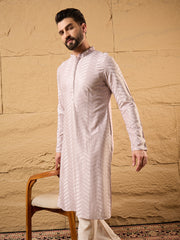 Ethnic Bay Men Lavender Viscose Rayon Solid Embroidered Straight Kurta with Trousers-MKSET1101