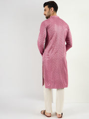 Ethnic Bay Men Pink Viscose Rayon Solid Embroidered Straight Kurta with Trouser-MKSET1103