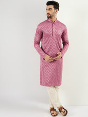 Ethnic Bay Men Pink Viscose Rayon Solid Embroidered Straight Kurta with Trouser-MKSET1103