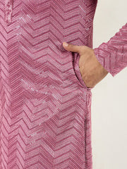 Ethnic Bay Men Pink Viscose Rayon Solid Embroidered Straight Kurta with Trouser-MKSET1103