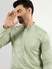 Ethnic Bay Men Green Viscose Rayon Solid Embroidered Straight Kurta with Trousers-MKSET1109