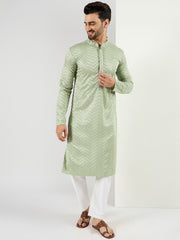 Ethnic Bay Men Green Viscose Rayon Solid Embroidered Straight Kurta with Trousers-MKSET1109