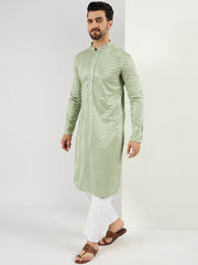 Ethnic Bay Men Green Viscose Rayon Solid Embroidered Straight Kurta with Trousers-MKSET1109