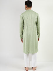Ethnic Bay Men Green Viscose Rayon Solid Embroidered Straight Kurta with Trousers-MKSET1109
