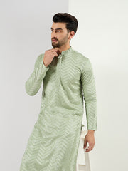 Ethnic Bay Men Green Viscose Rayon Solid Embroidered Straight Kurta with Trousers-MKSET1109