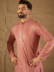 Ethnic Bay Men Pink Viscose Rayon Solid Embroidered Straight Kurta with Trousers-MKSET1201