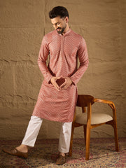 Ethnic Bay Men Pink Viscose Rayon Solid Embroidered Straight Kurta with Trousers-MKSET1201