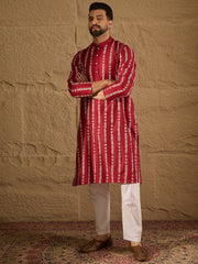 Ethnic Bay Men Maroon Viscose Rayon Ethnic Motifs Printed Straight Kurta with Trouser-MKSET1278