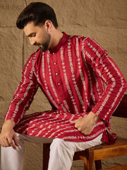 Ethnic Bay Men Maroon Viscose Rayon Ethnic Motifs Printed Straight Kurta with Trouser-MKSET1278