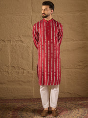 Ethnic Bay Men Maroon Viscose Rayon Ethnic Motifs Printed Straight Kurta with Trouser-MKSET1278
