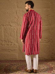 Ethnic Bay Men Maroon Viscose Rayon Ethnic Motifs Printed Straight Kurta with Trouser-MKSET1278