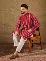 Ethnic Bay Men Maroon Viscose Rayon Ethnic Motifs Printed Straight Kurta with Trouser-MKSET1278