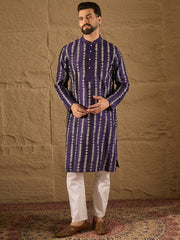 Ethnic Bay Men Purple Viscose Rayon Ethnic Motifs Printed Straight Kurta with Trousers-MKSET1280