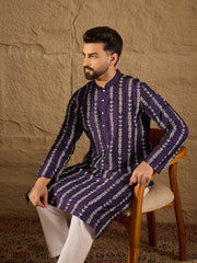 Ethnic Bay Men Purple Viscose Rayon Ethnic Motifs Printed Straight Kurta with Trousers-MKSET1280