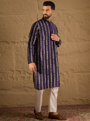 Ethnic Bay Men Purple Viscose Rayon Ethnic Motifs Printed Straight Kurta with Trousers-MKSET1280
