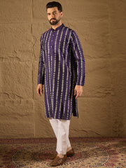 Ethnic Bay Men Purple Viscose Rayon Ethnic Motifs Printed Straight Kurta with Trousers-MKSET1280