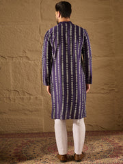 Ethnic Bay Men Purple Viscose Rayon Ethnic Motifs Printed Straight Kurta with Trousers-MKSET1280